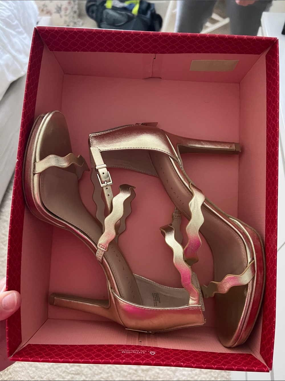 Kelly & Katie Metallic Rose Gold Wavy Strap High Heels